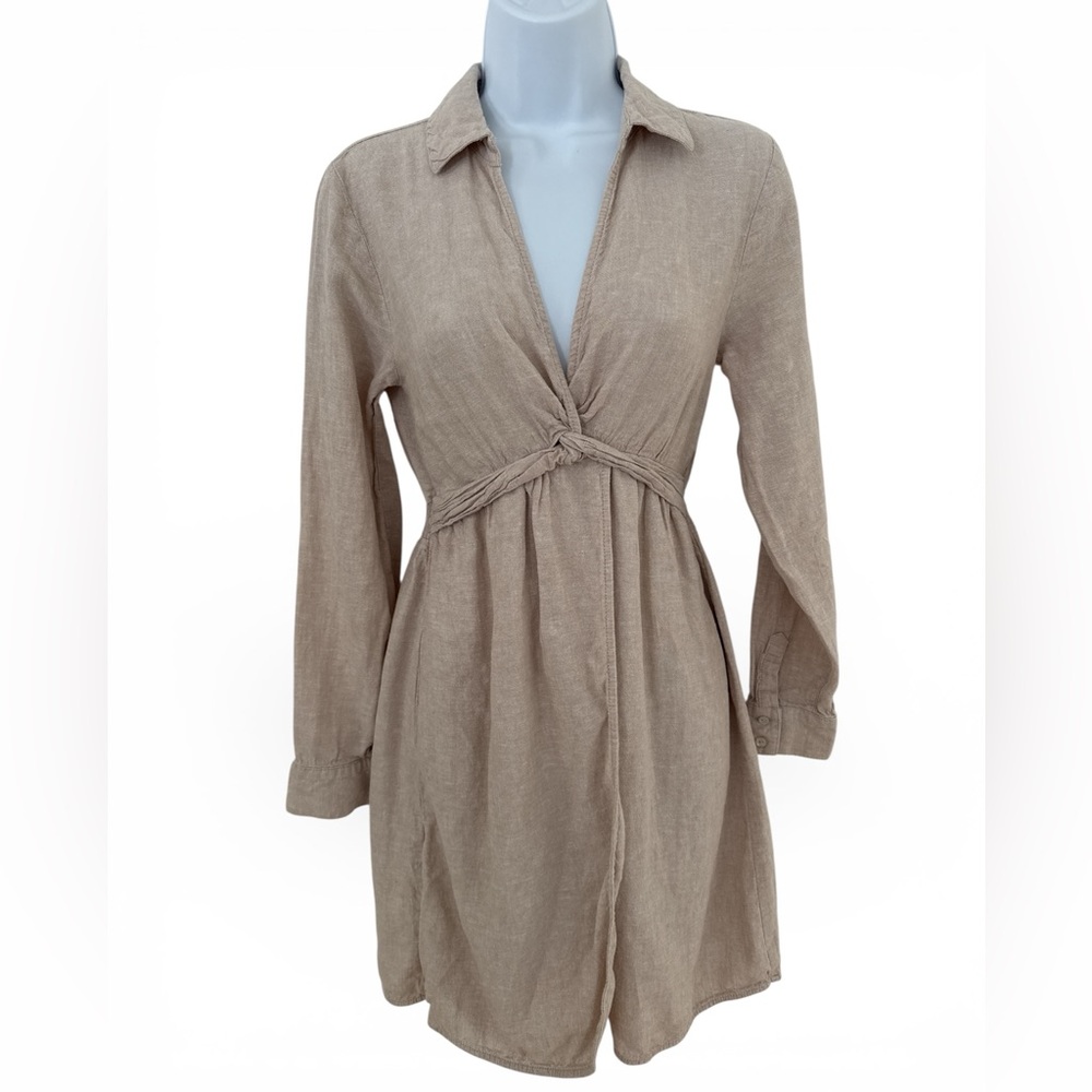 Joie Beige long sleeve collared linen blend Fabric dress-small